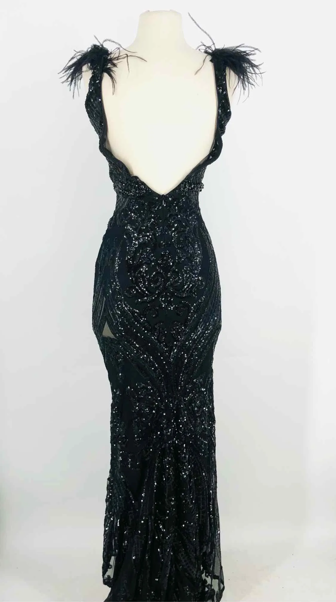 Jovani Size 0 Black Feathers Sequin Formal Wear Formal