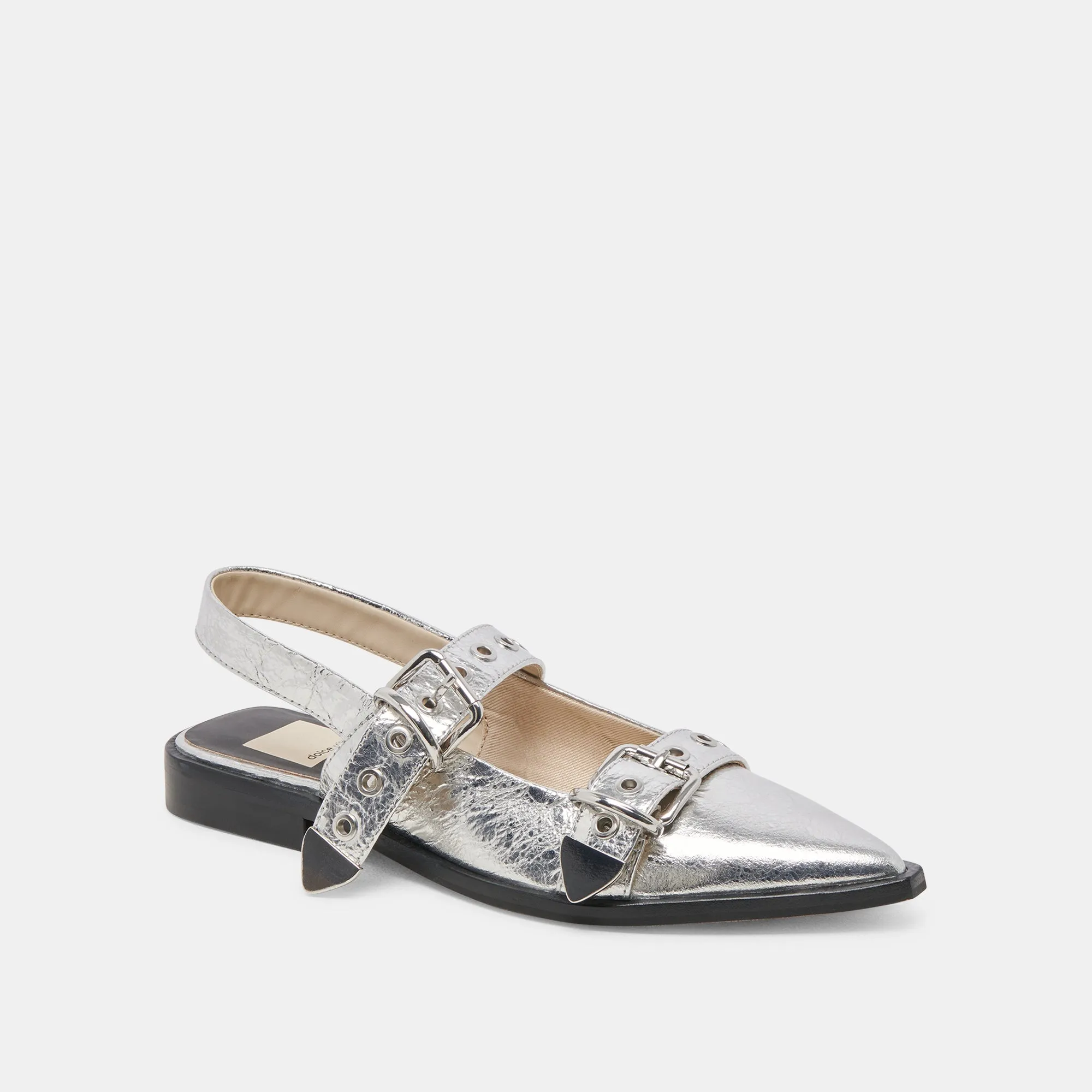 LABELL FLATS SILVER DISTRESSED LEATHER