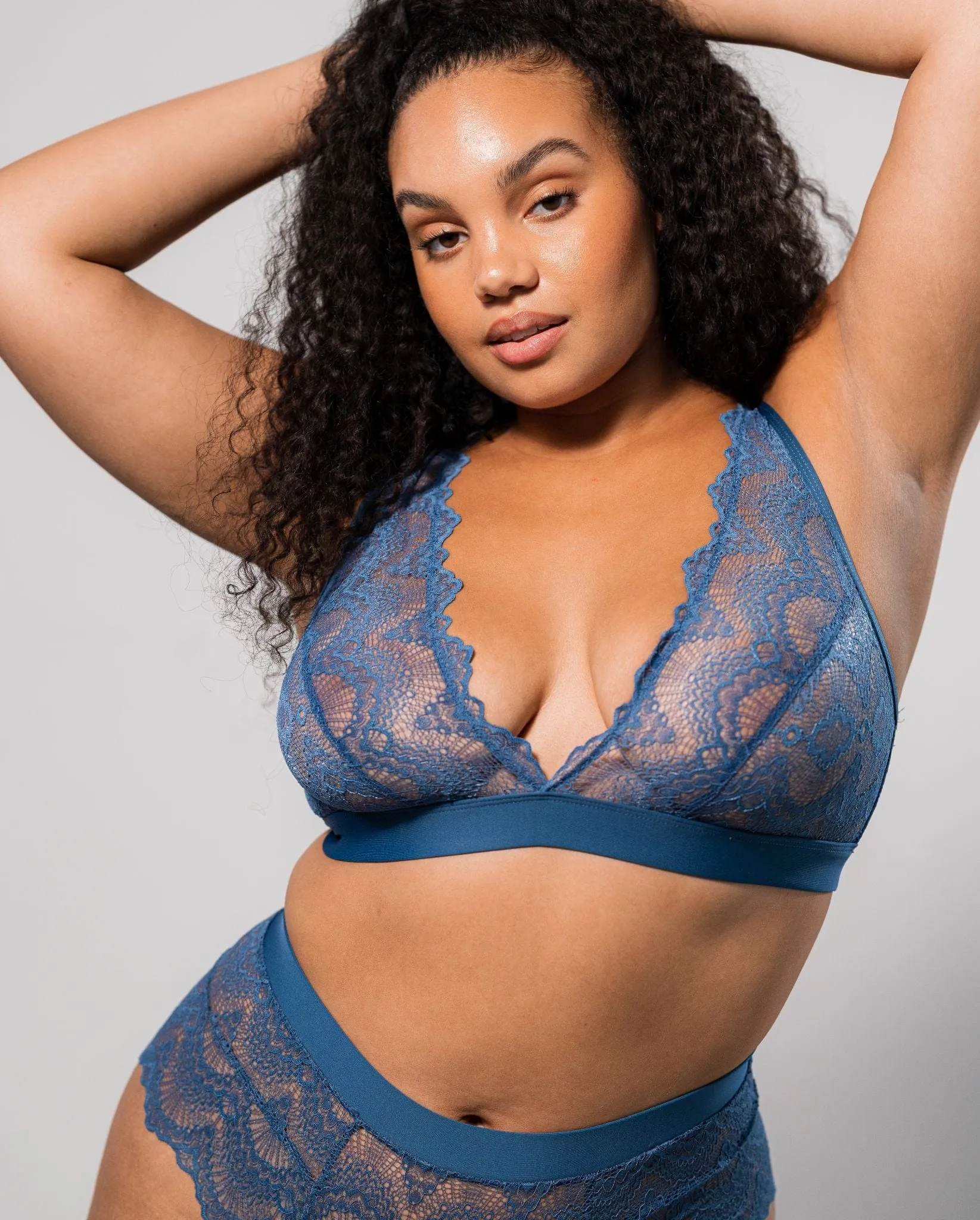 Lace Plunge Bralette Faded Blue