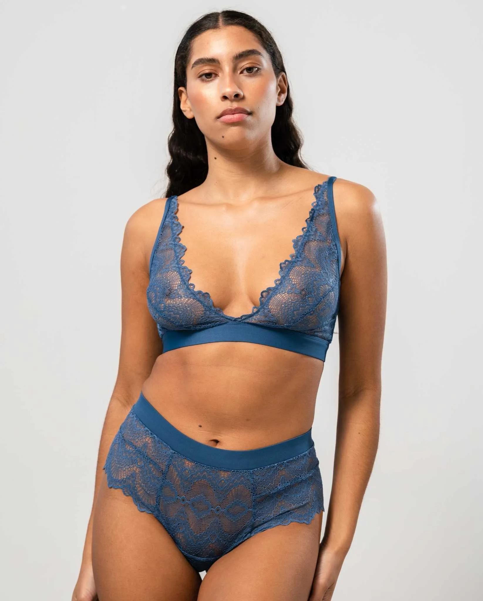 Lace Plunge Bralette Faded Blue