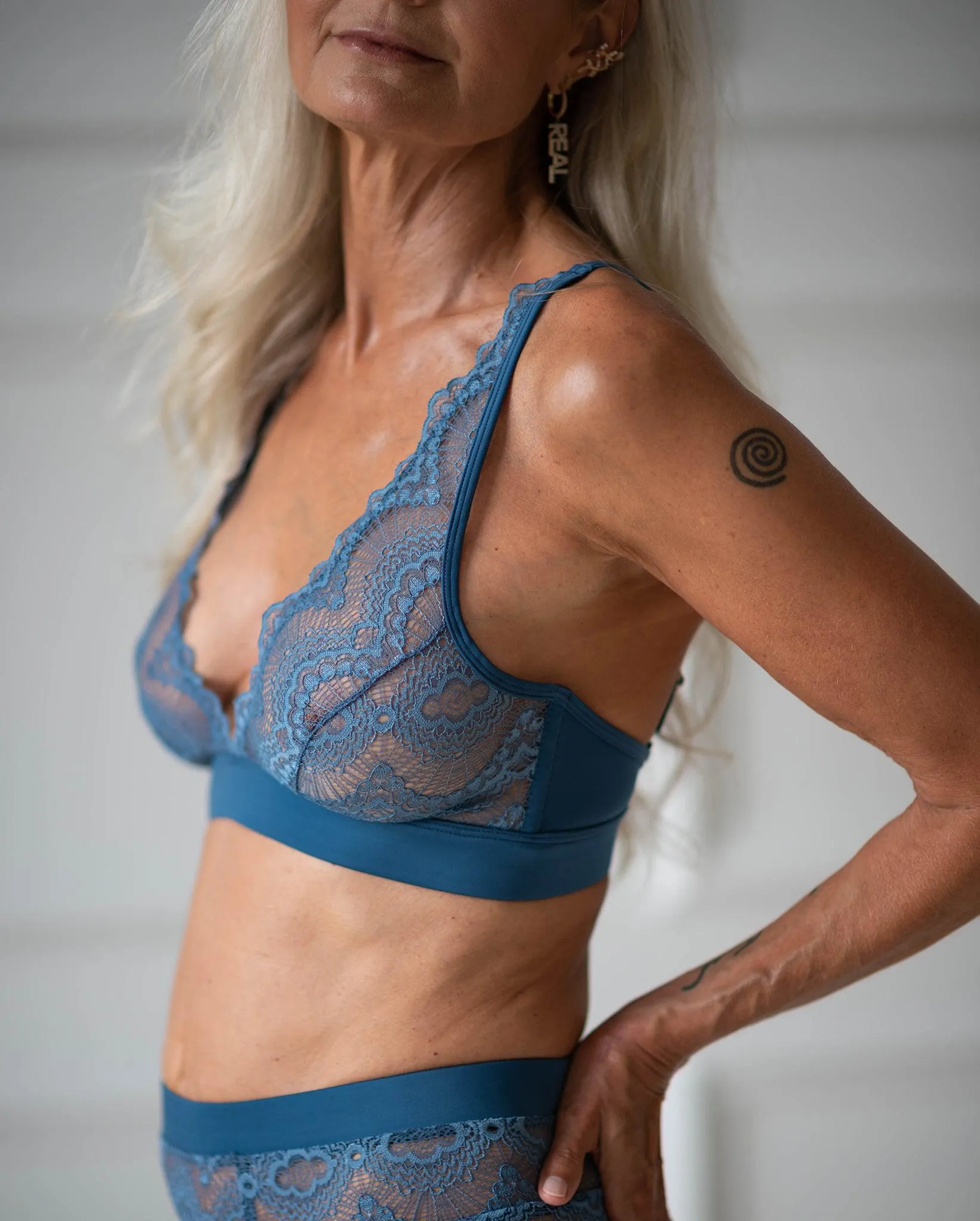 Lace Plunge Bralette Faded Blue