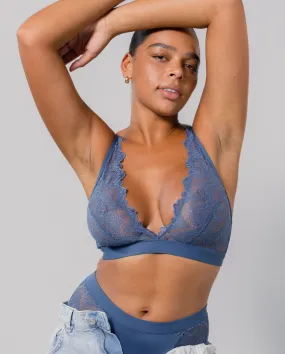 Lace Plunge Bralette Faded Blue