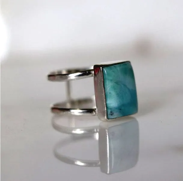 Larimar 925 Sterling Silver Handmade Boho Ring