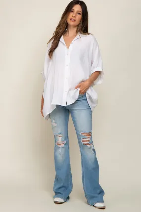 Light Blue Distressed Flare Maternity Jeans