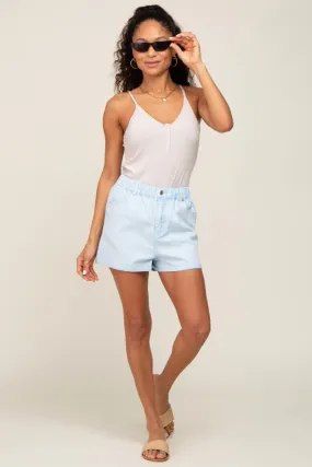 Light Blue Faded Elastic Waist Cuffed Shorts