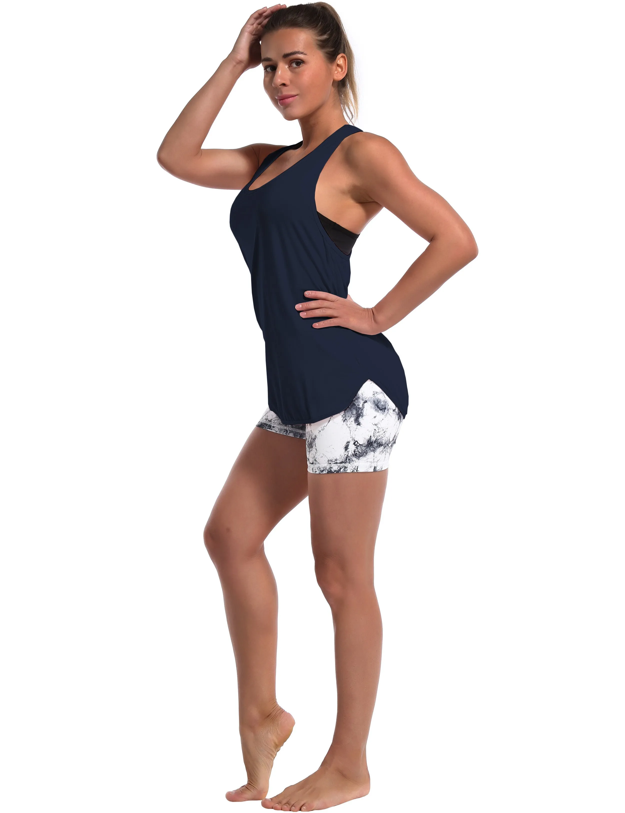 Loose Fit Racerback Tank Top darknavy