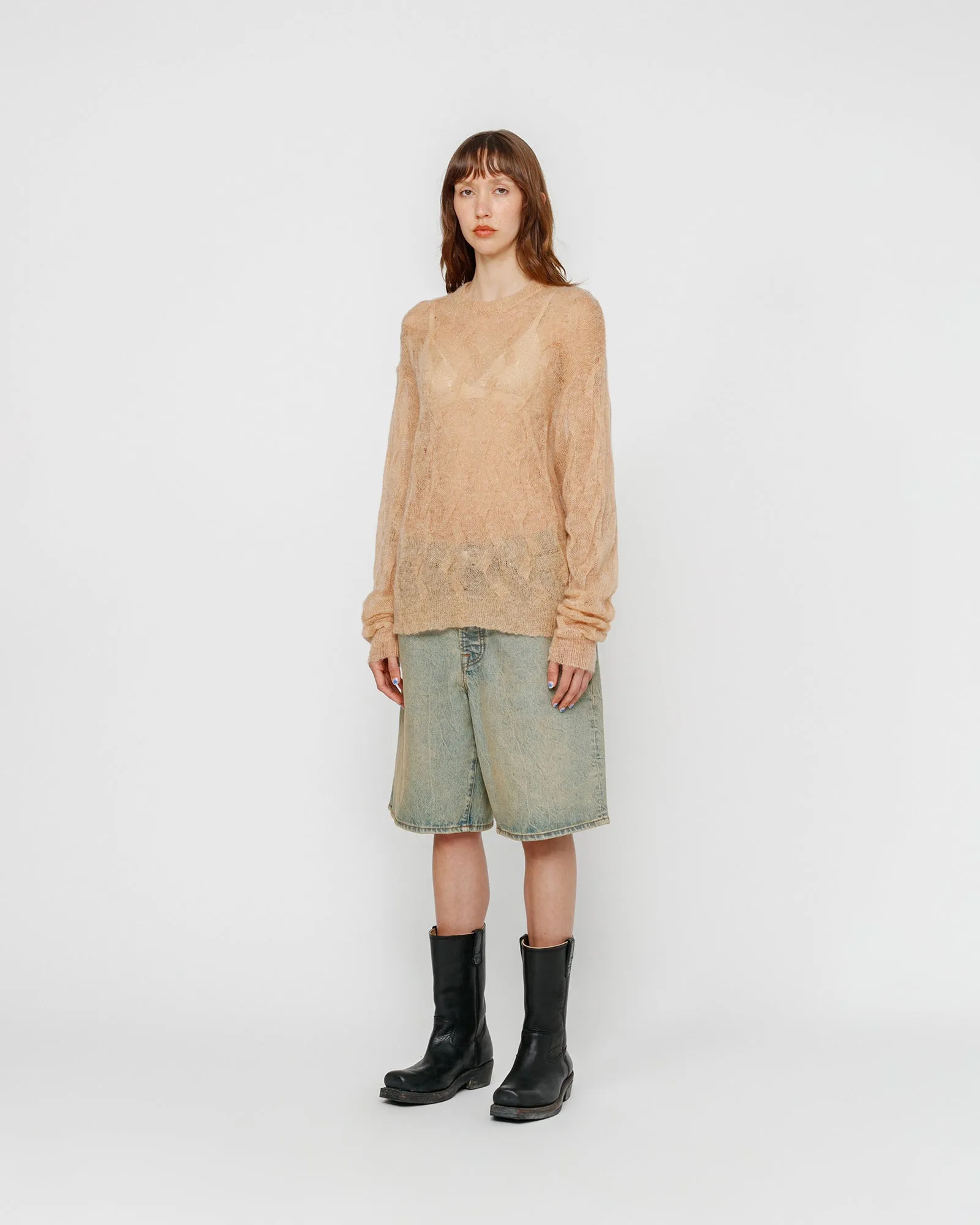 LOOSE KNIT CROSS CABLE SWEATER