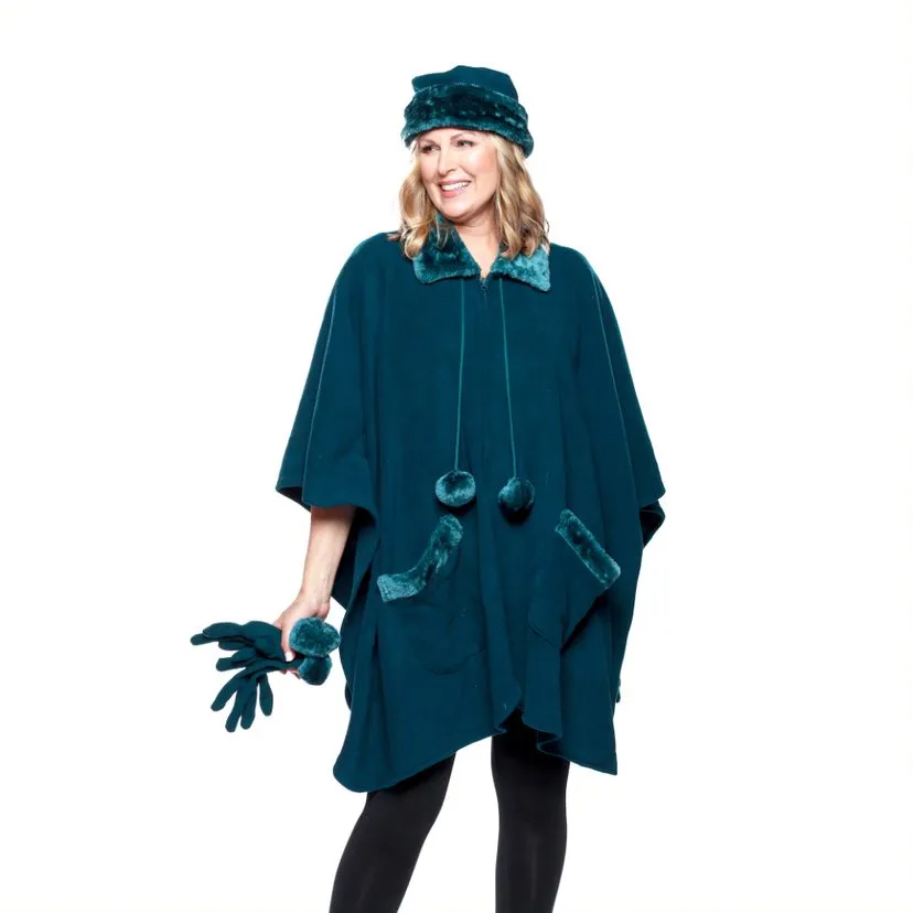 Louise Faux Fur Trim Cozy Coat Hat and Gloves Set