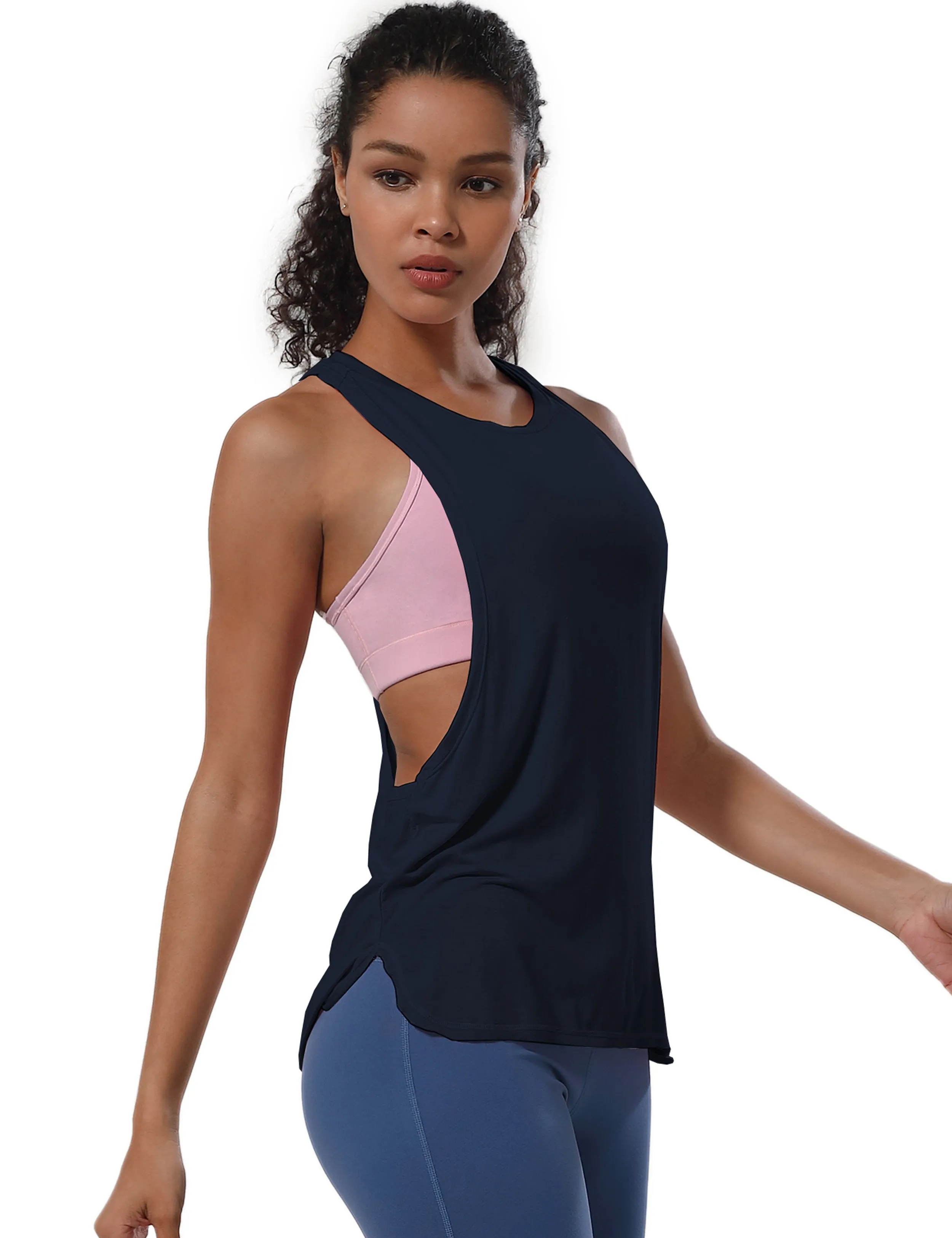 Low Cut Loose Fit Tank Top darknavy_yogastudio