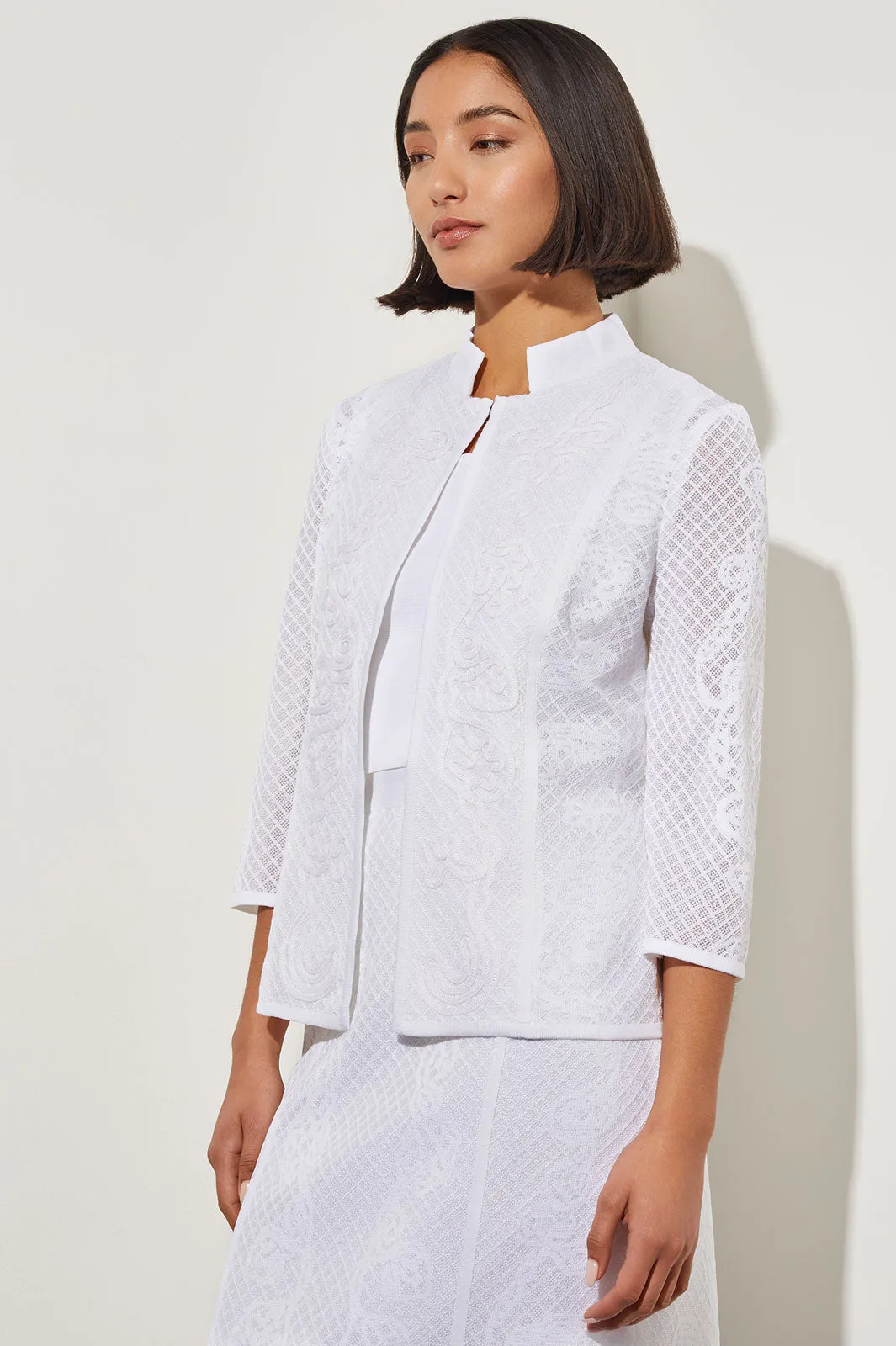 Mandarin Collar Jacket - Soutache Jacquard Knit