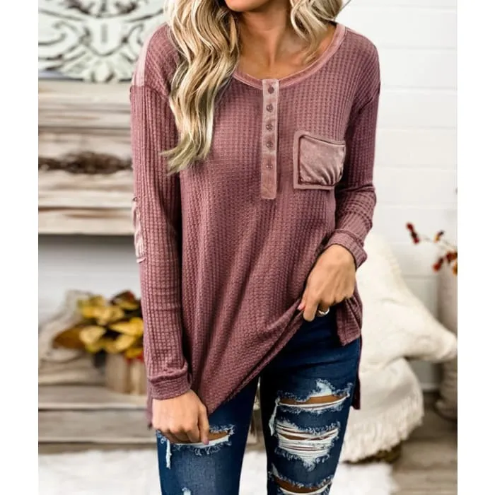 Mauve Distressed Henley