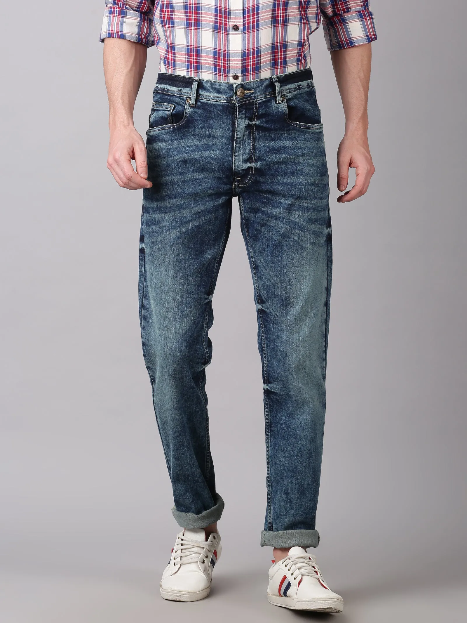 MEN'S BLUE FADED WASH SLIM FIT JEANS