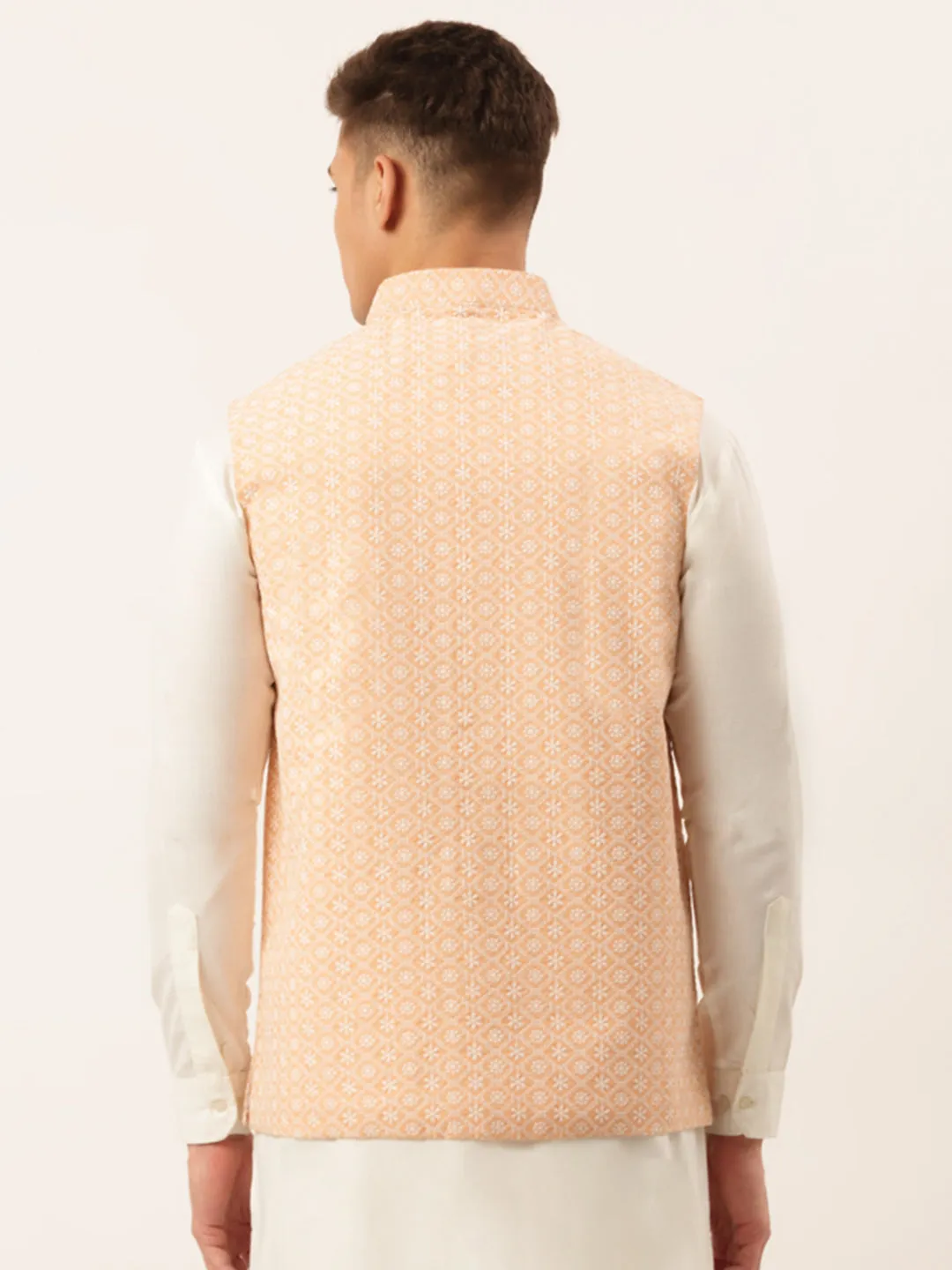 Men's Orange Embroidered Nehru Jackets