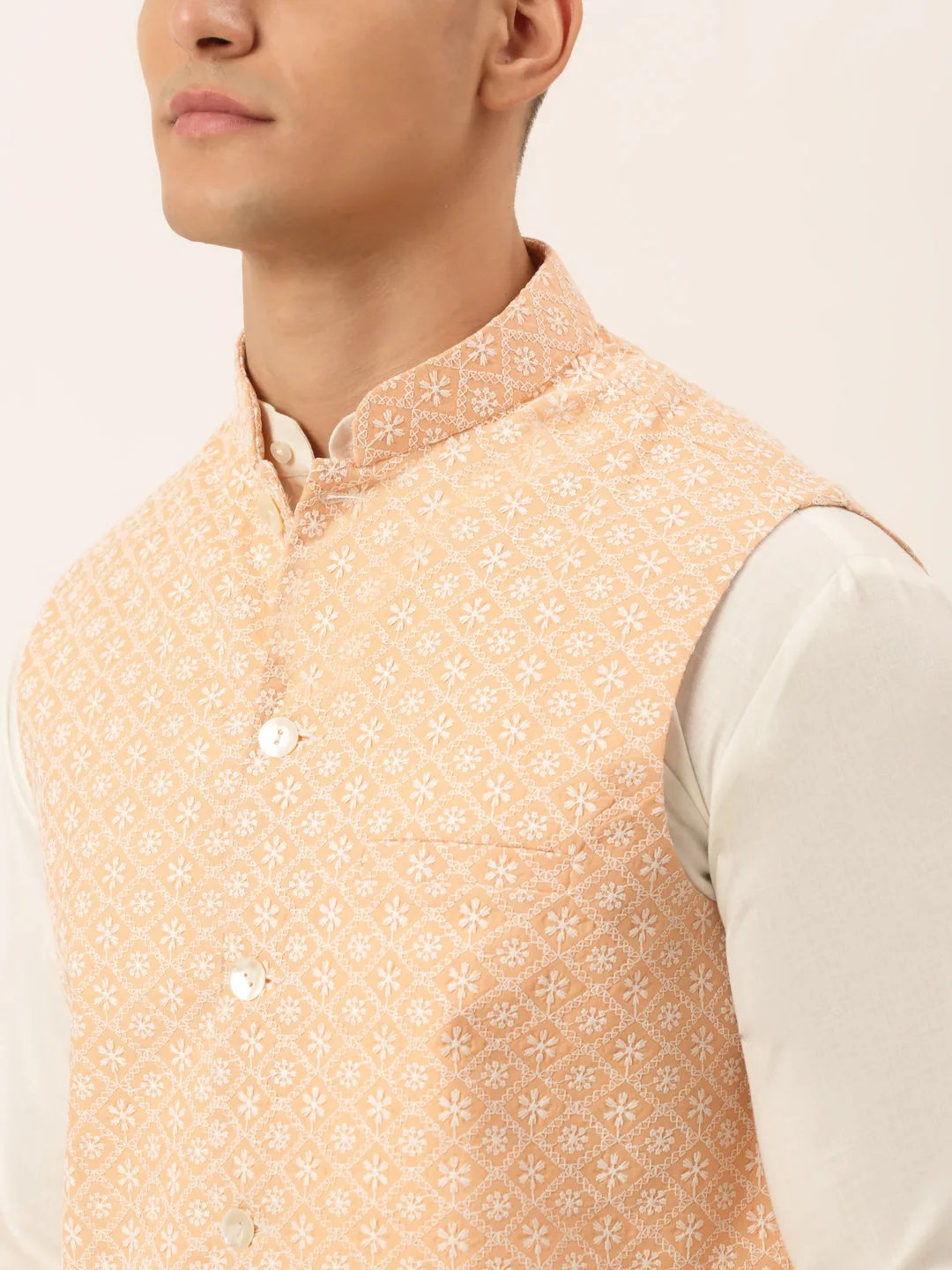 Men's Orange Embroidered Nehru Jackets