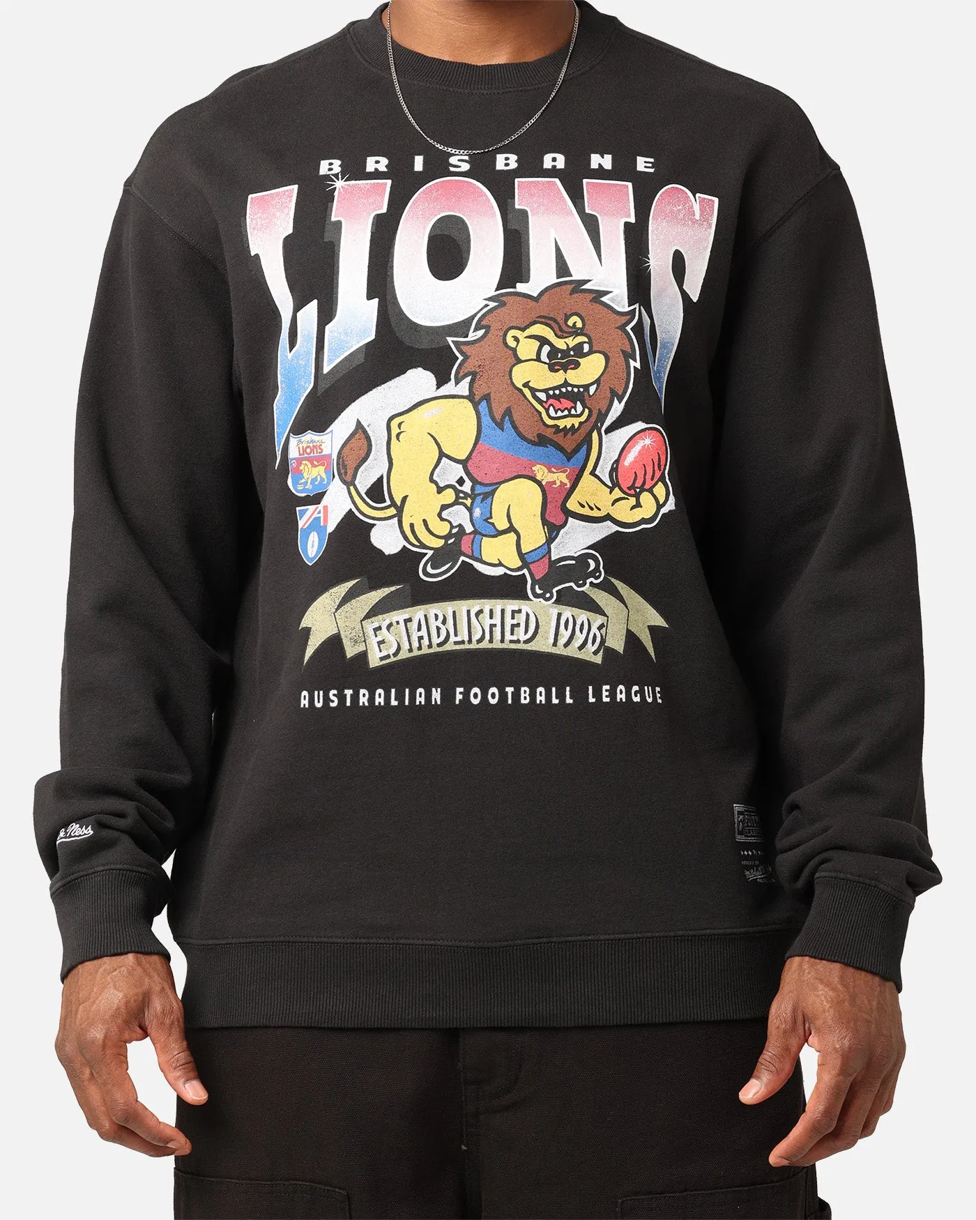 Faded Black Brisbane Lions Character Crewneck by Mitchell & Ness