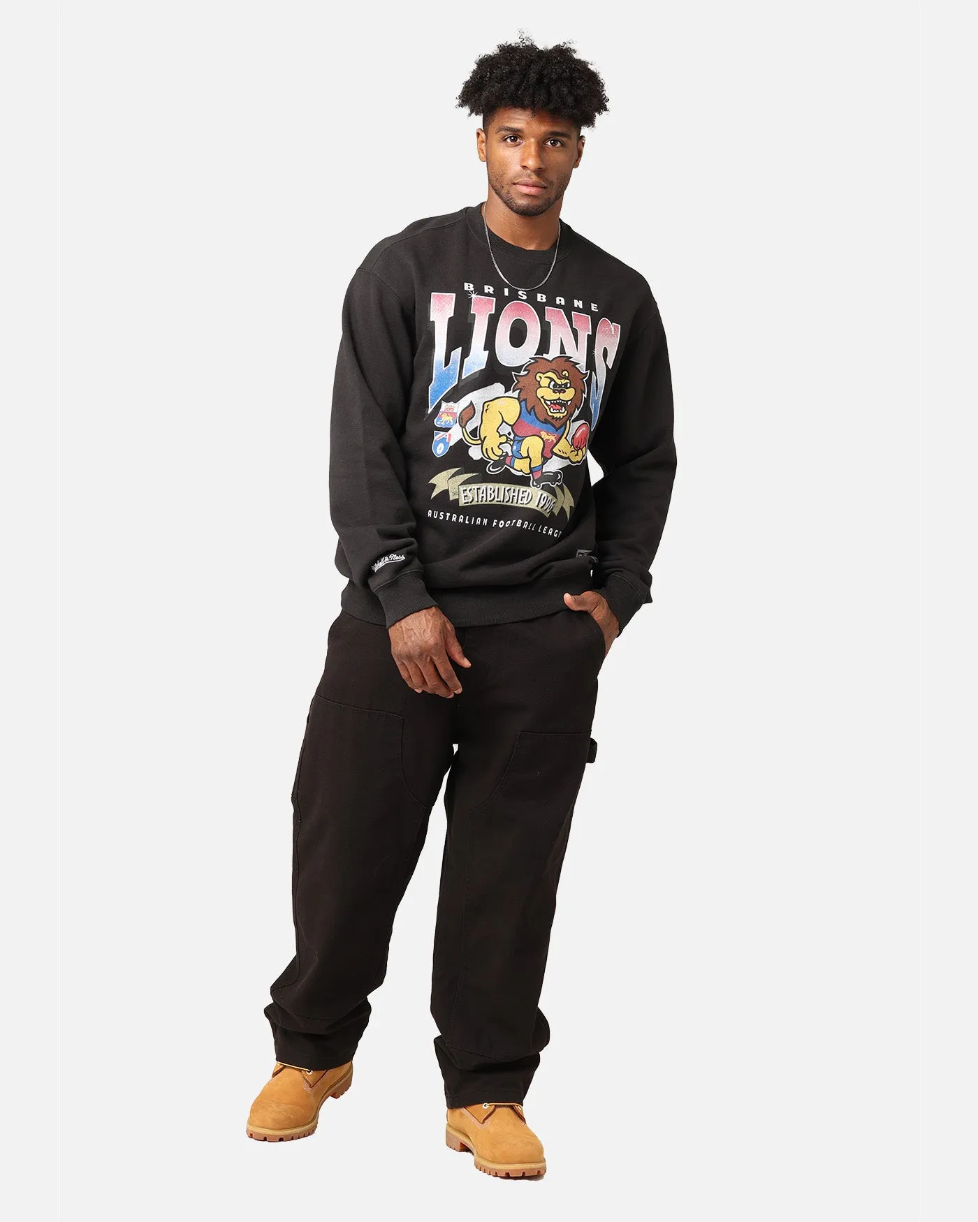 Faded Black Brisbane Lions Character Crewneck by Mitchell & Ness