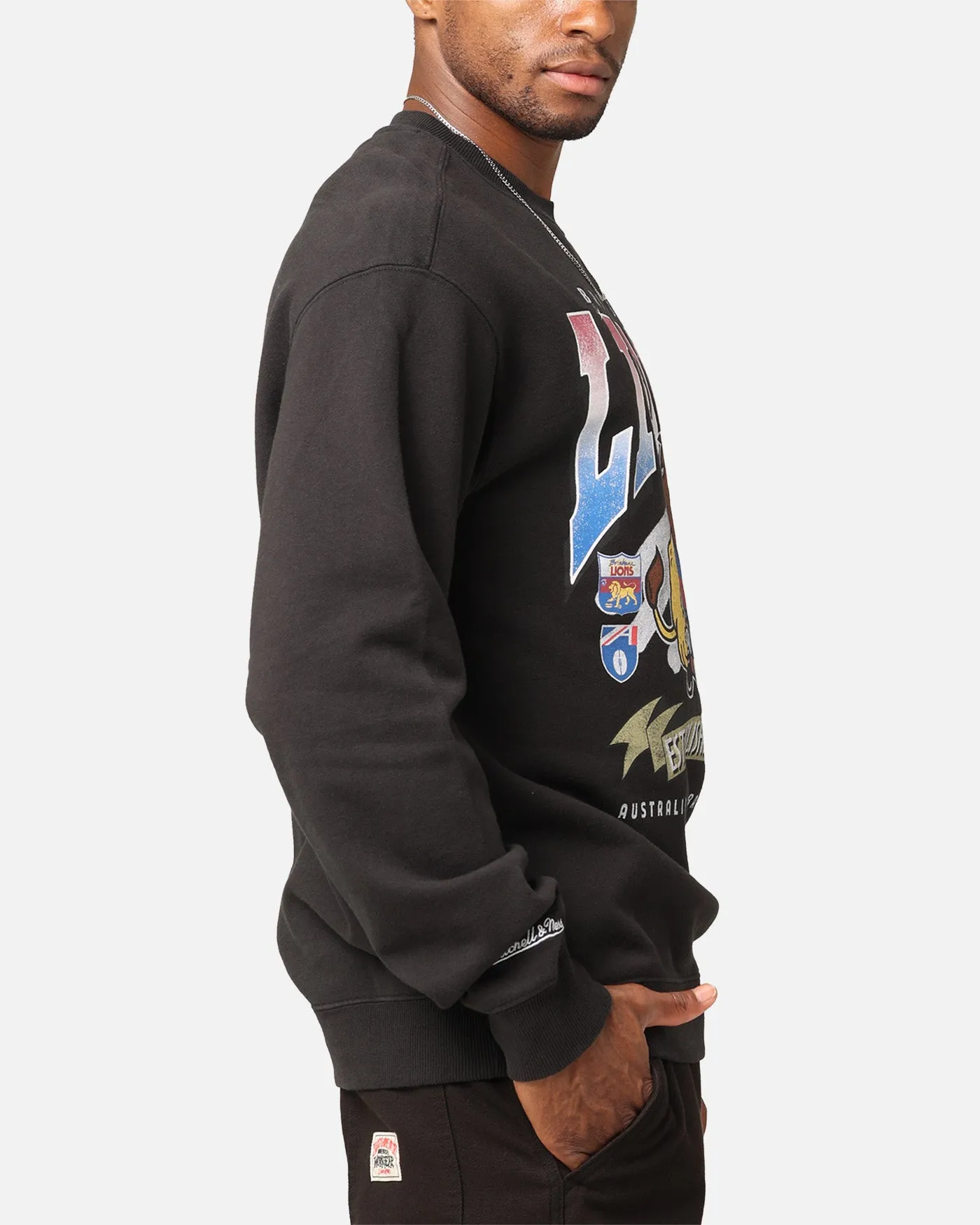 Faded Black Brisbane Lions Character Crewneck by Mitchell & Ness