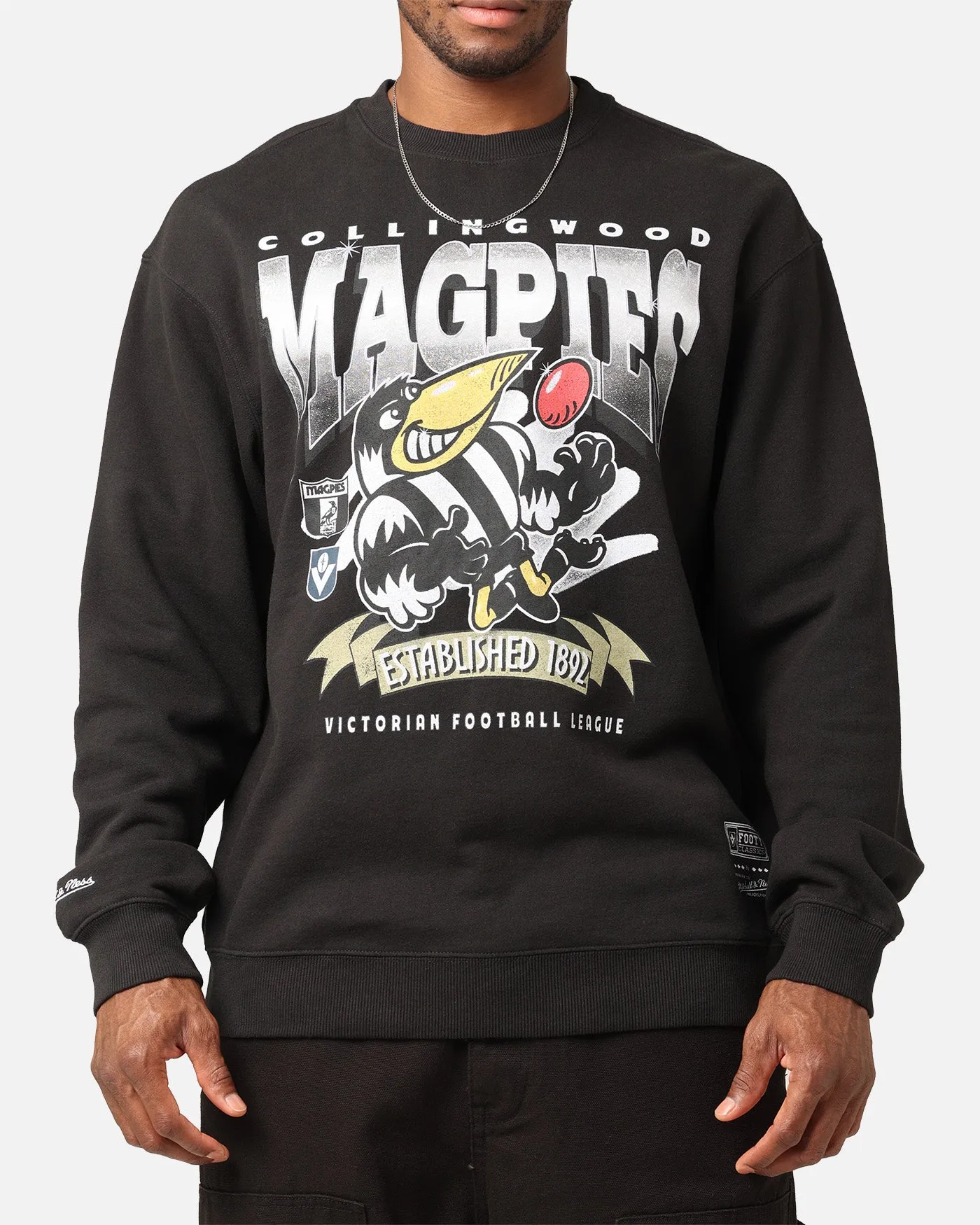 Mitchell & Ness Collingwood Magpies Faded Black Character Crewneck Sweatshirt