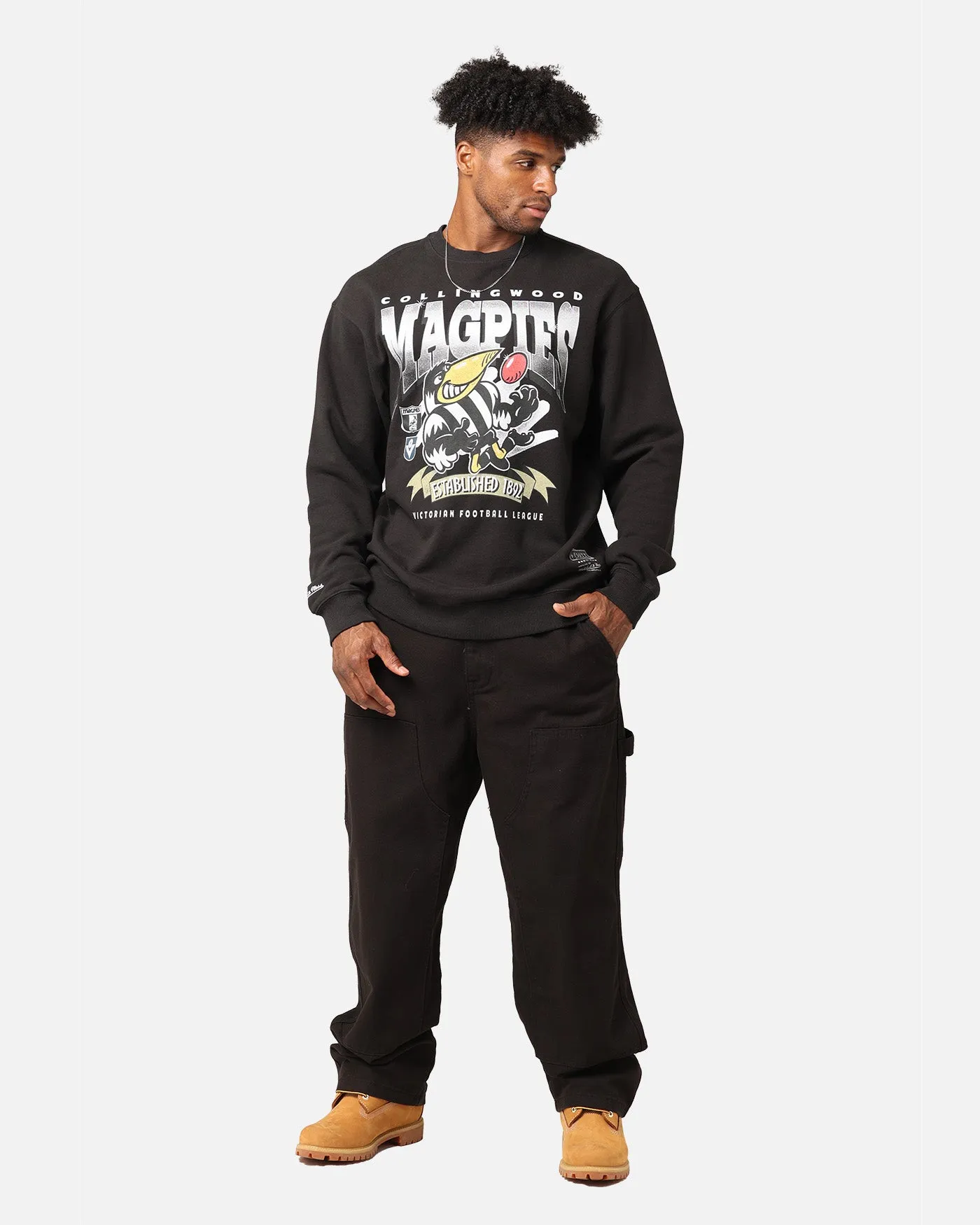 Mitchell & Ness Collingwood Magpies Faded Black Character Crewneck Sweatshirt