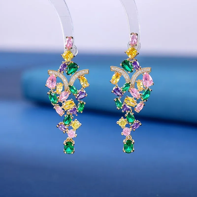 【ODN-E1104】S925 Silver Earrings Luxury Heavy-duty Color Zircon Earrings Jewelry 2022 New Earrings Women's Exquisite Design