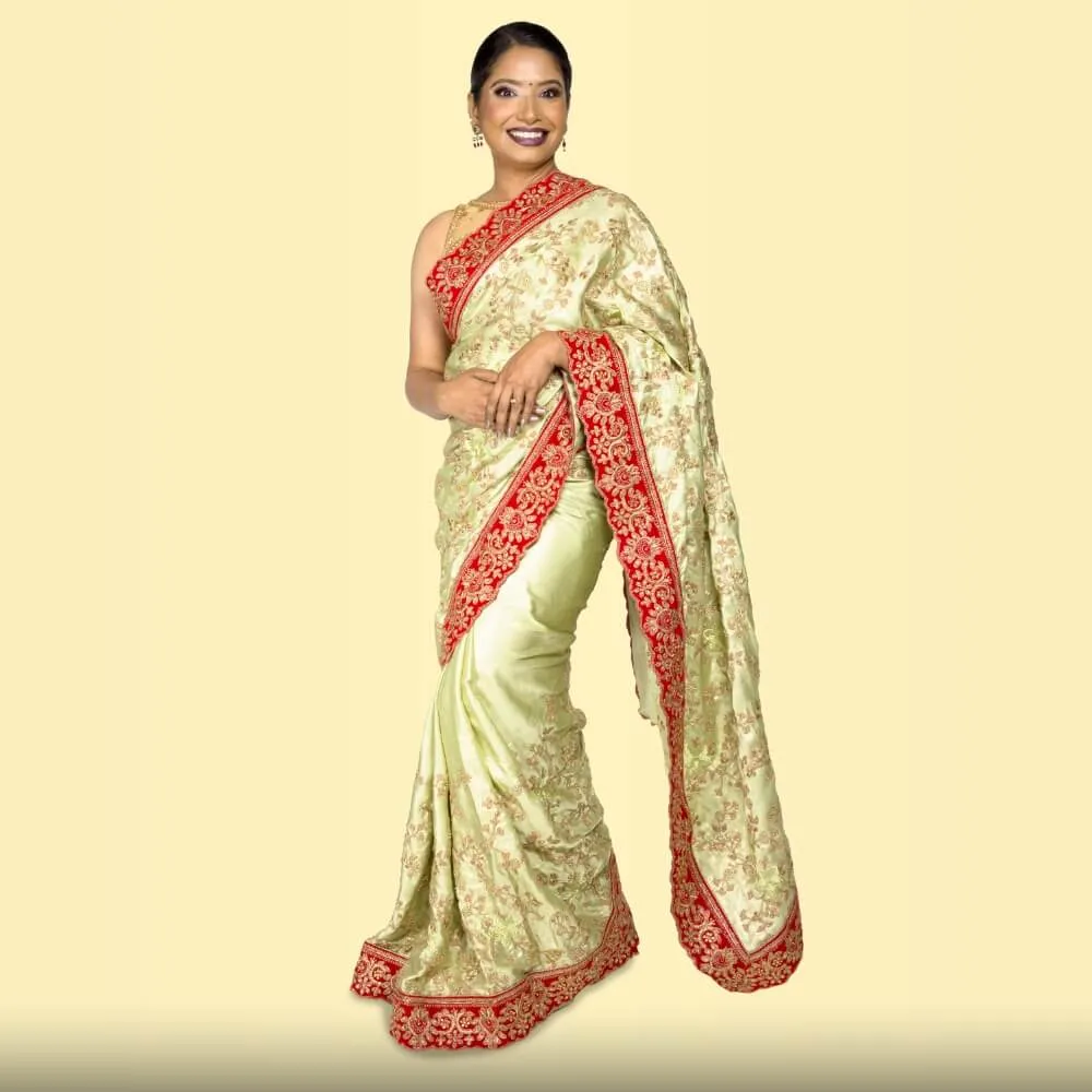 Pure satin embroidered saree