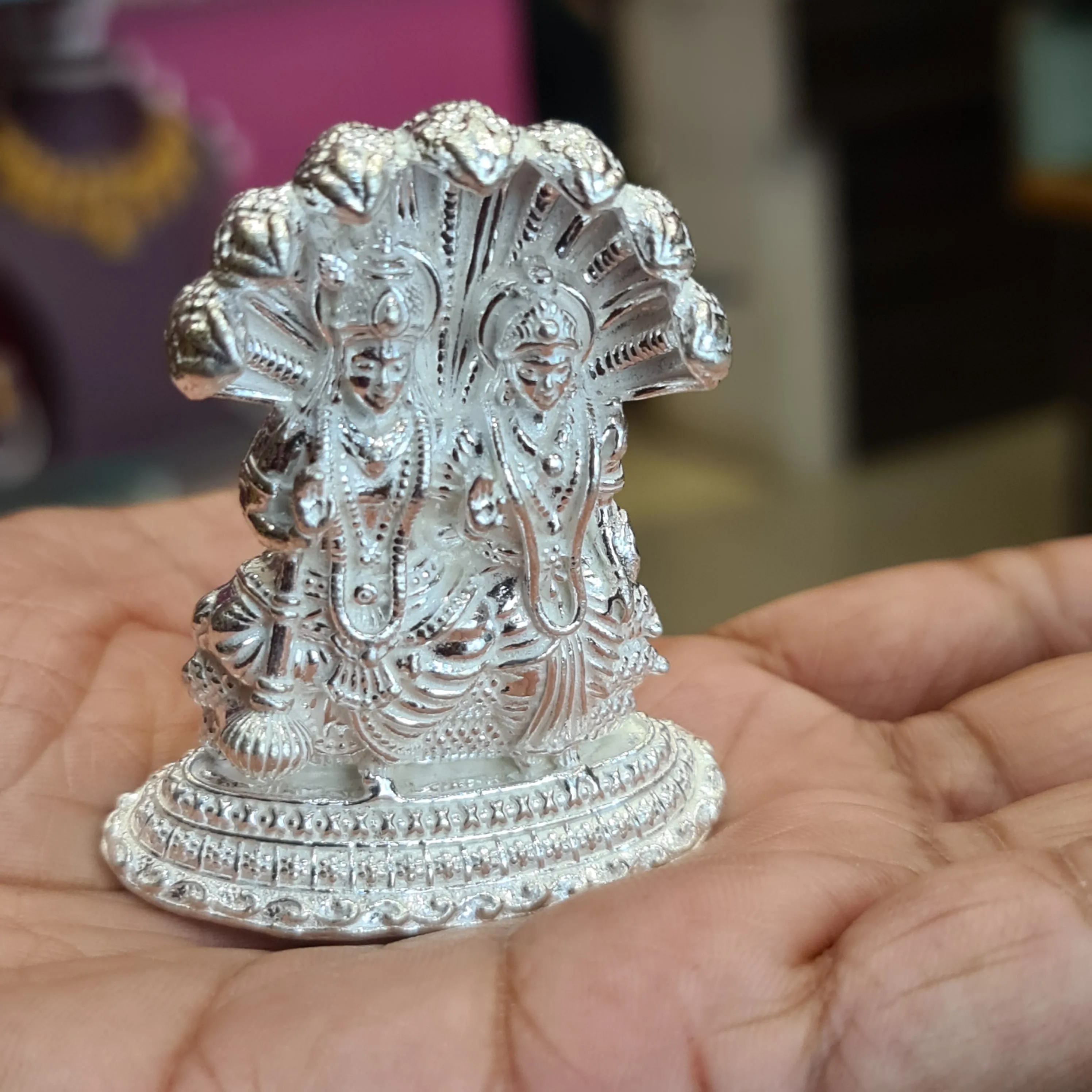 "Radiant Blessings: The Exquisite Pure Silver Lakshmi Narayana Swami Idol"