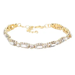 Rectangle Stone Accented Rhinestone Embellished Exquisite Evening Bracelet