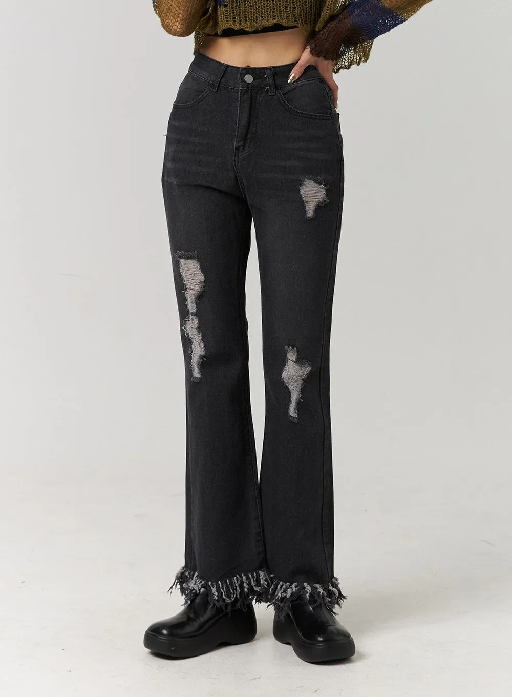 Ripped Distressed Bootcut Denim CJ405