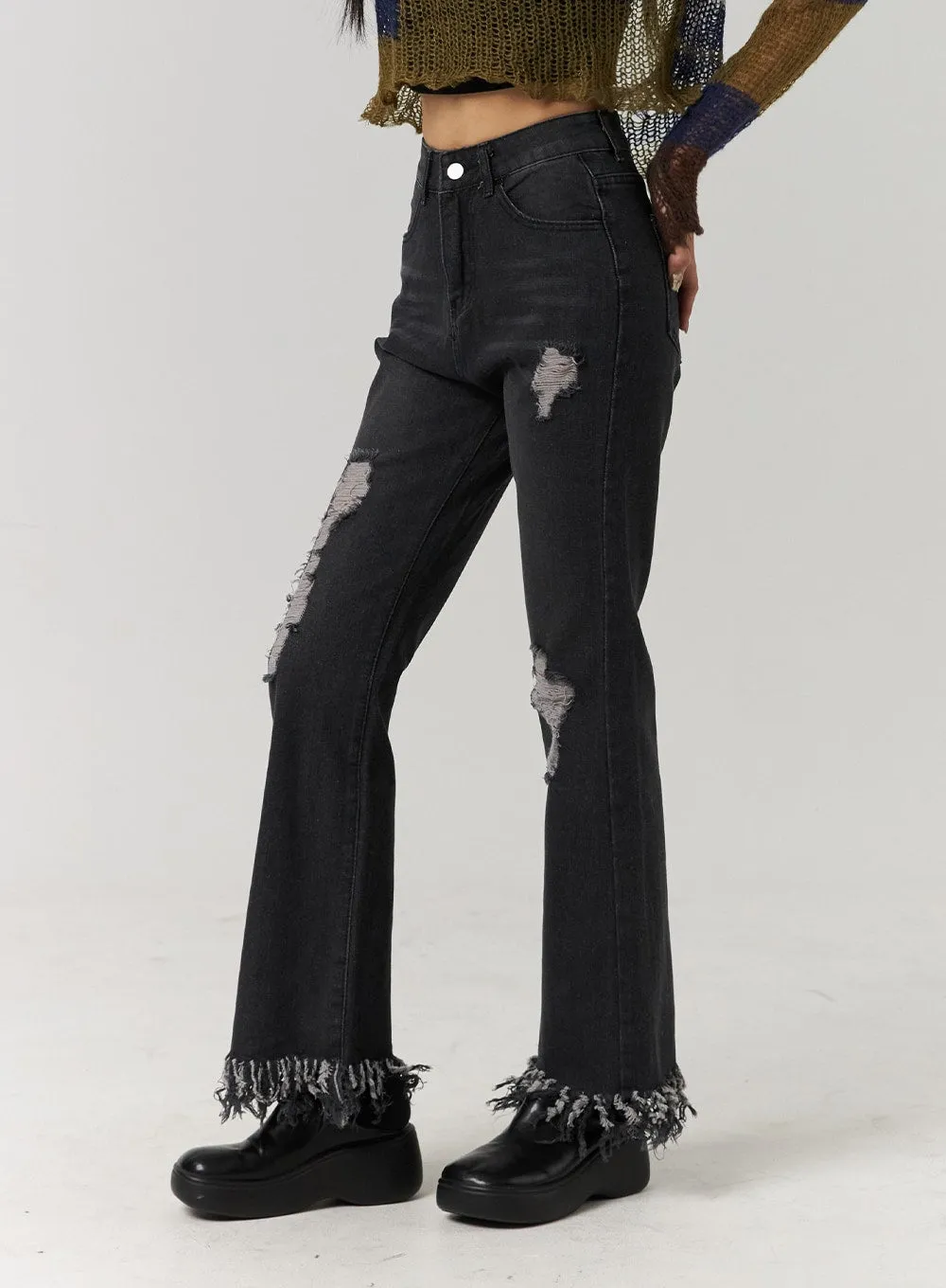 Ripped Distressed Bootcut Denim CJ405