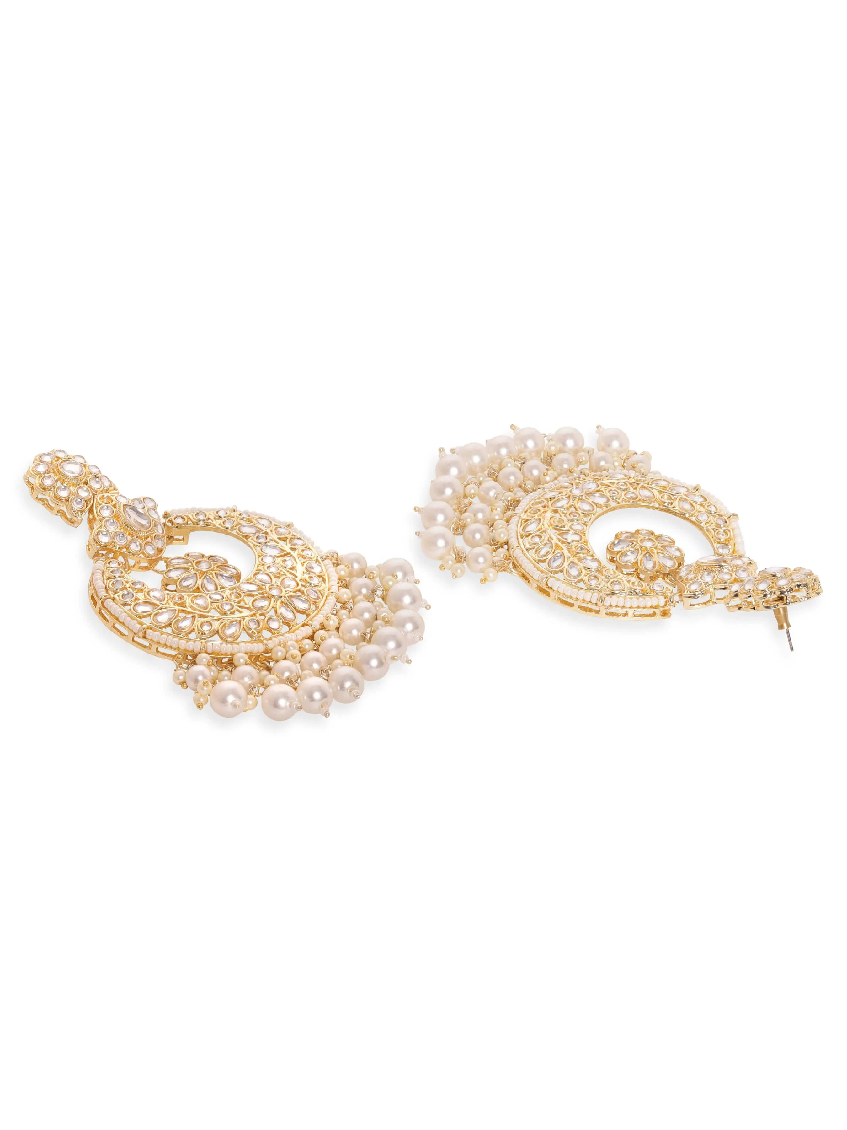 Rubans Exquisite 22k Gold Plated Kundan Pearl Beaded Earrings