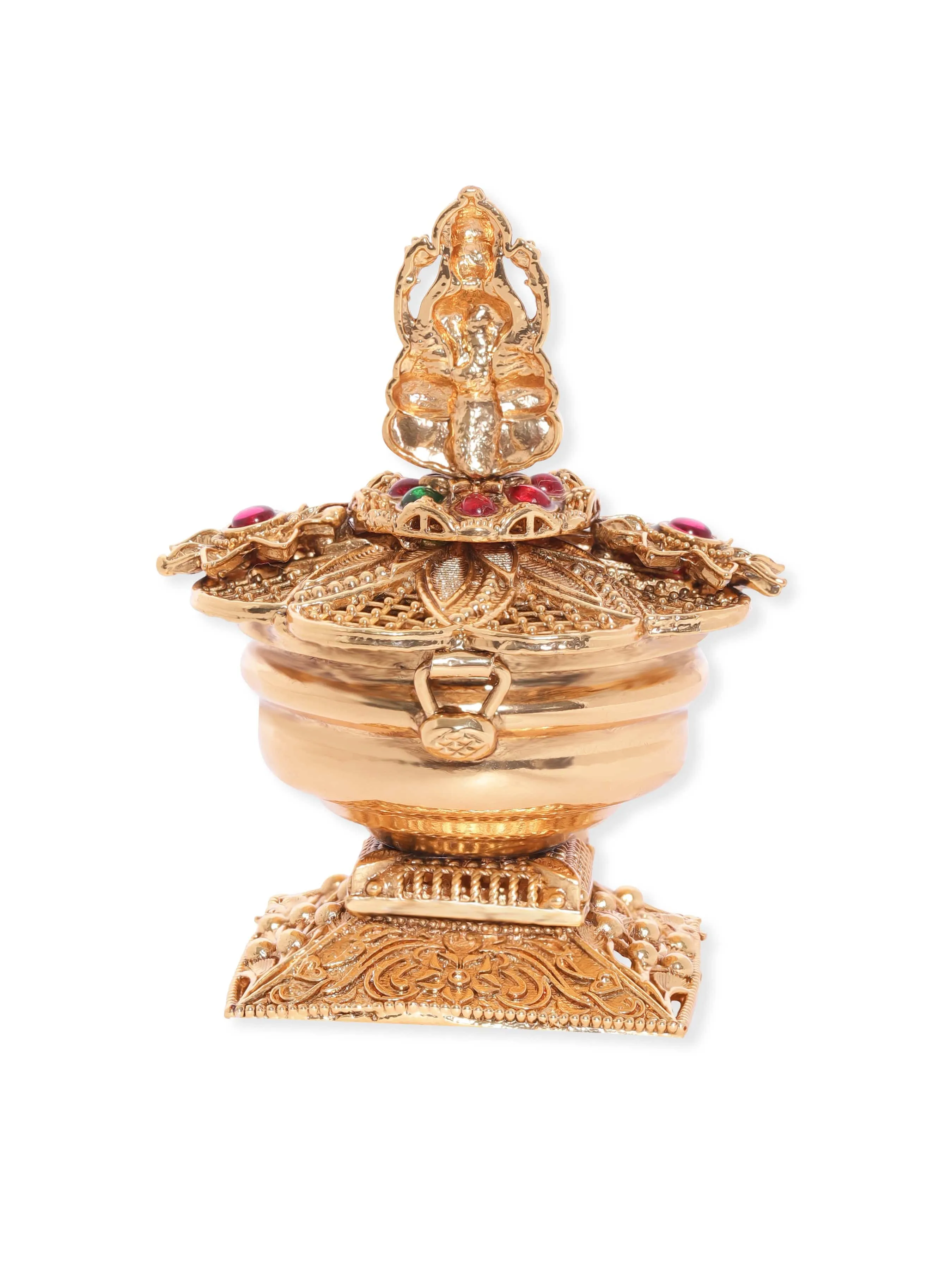 Rubans Exquisite 24K Gold-Plated Kumkum Box with Laxmi Goddess Motif