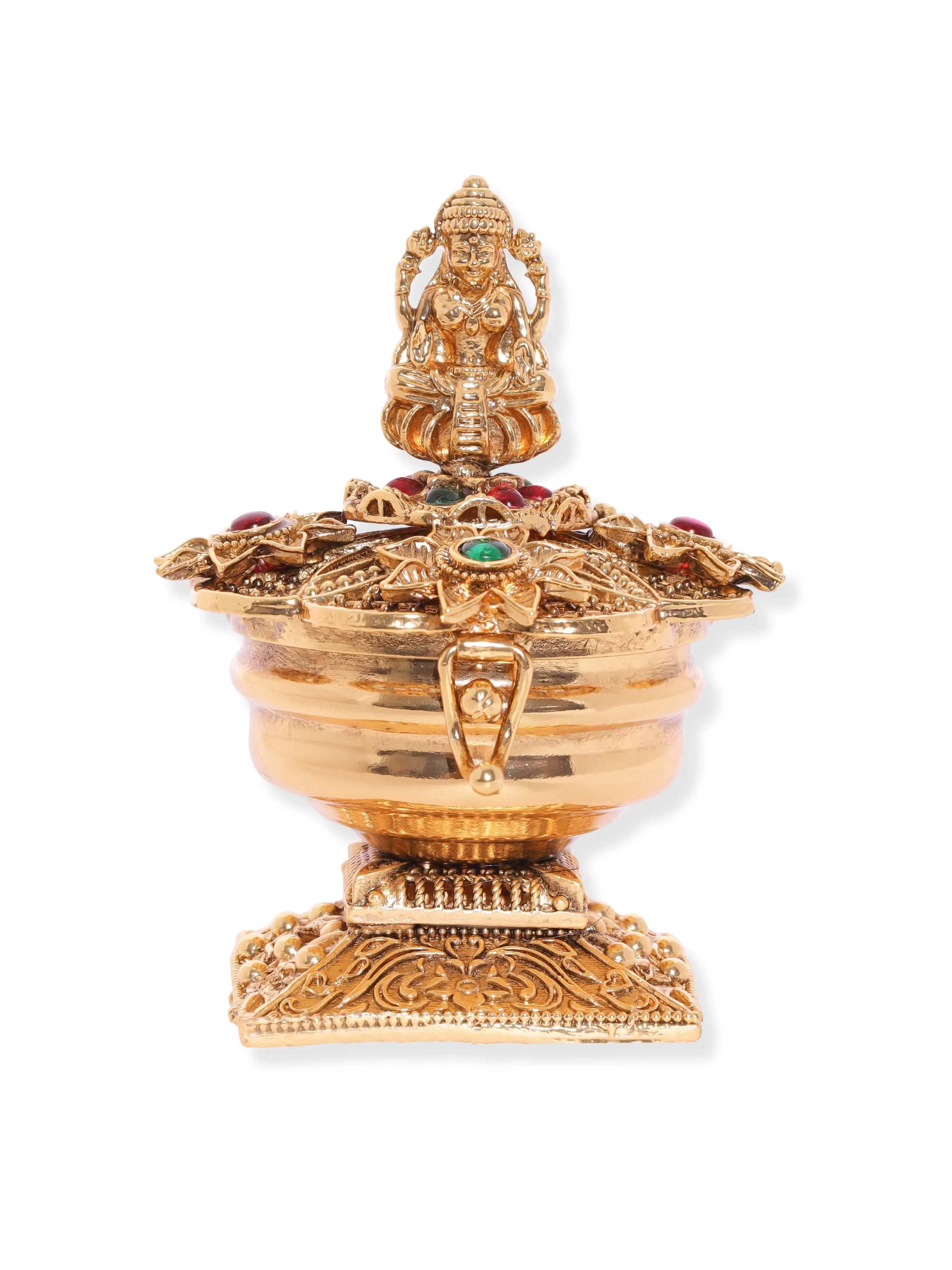 Rubans Exquisite 24K Gold-Plated Kumkum Box with Laxmi Goddess Motif