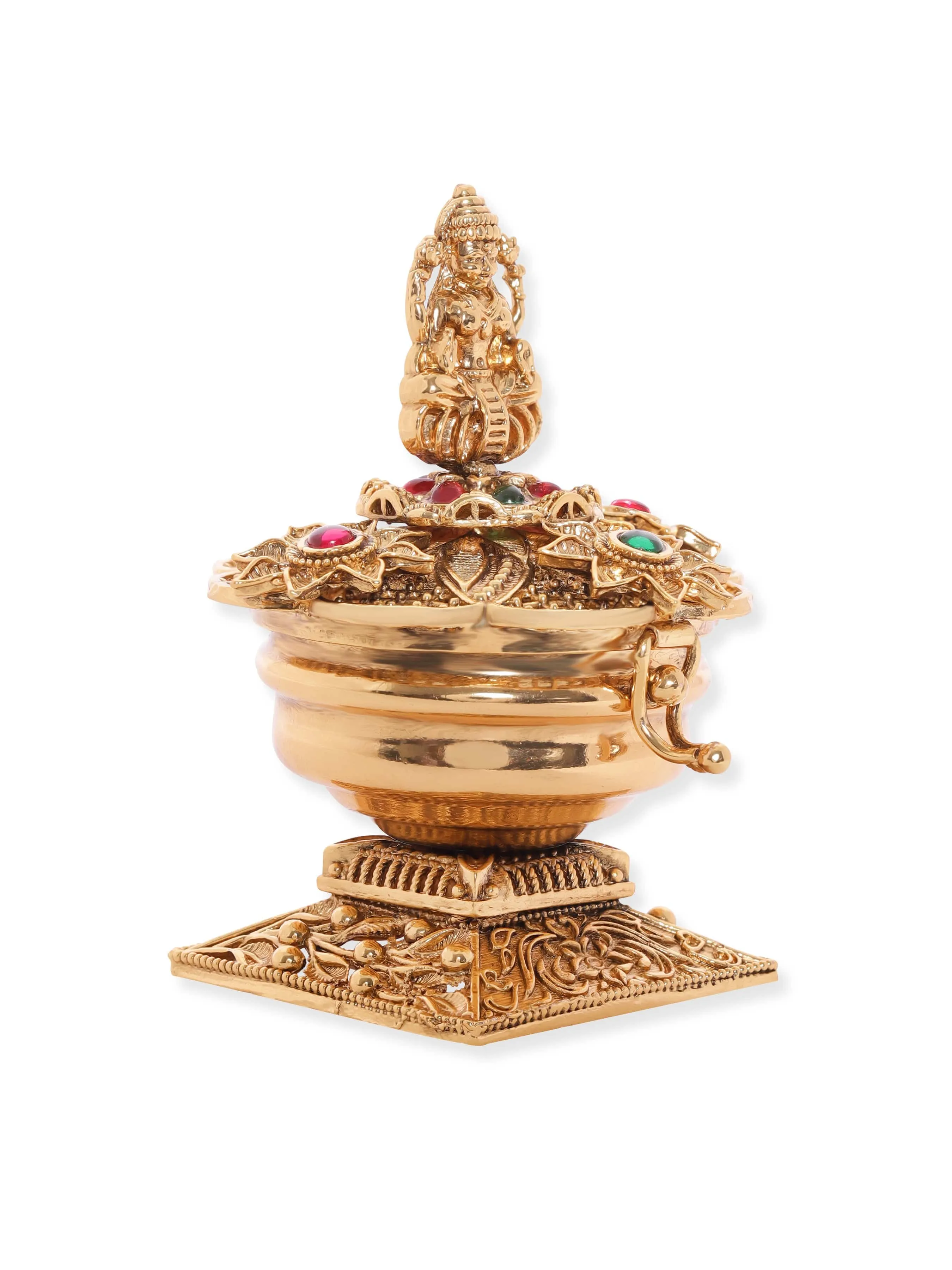 Rubans Exquisite 24K Gold-Plated Kumkum Box with Laxmi Goddess Motif