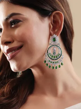 Rubans Exquisite Elegance Rhodium Plated Zirconia and Emerald studded Chandbali Earrings