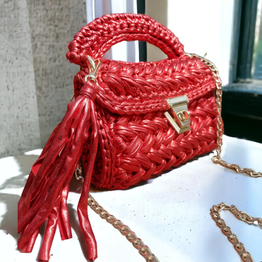 Shiroli Handmade Designer Metallic Hot Red  Bag