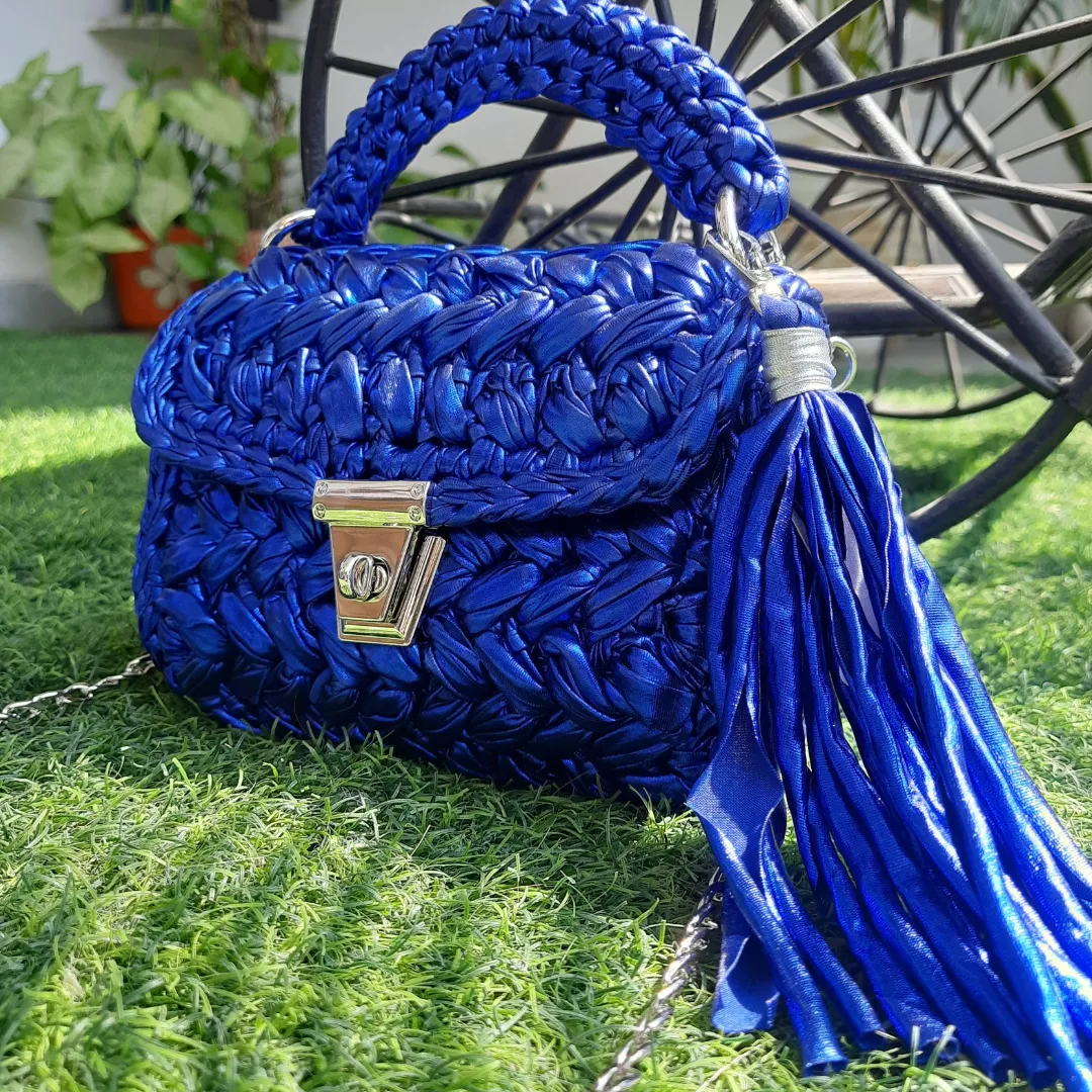 Shiroli Handmade Designer Metallic Royal Blue Bag