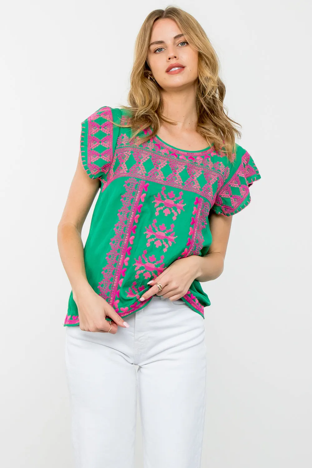 Short Sleeve Embroidered Top