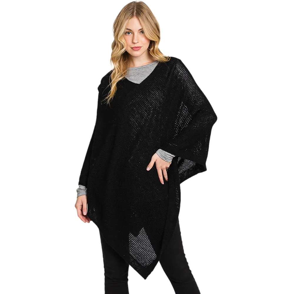 Solid Knit Loose Fit Poncho Ruana