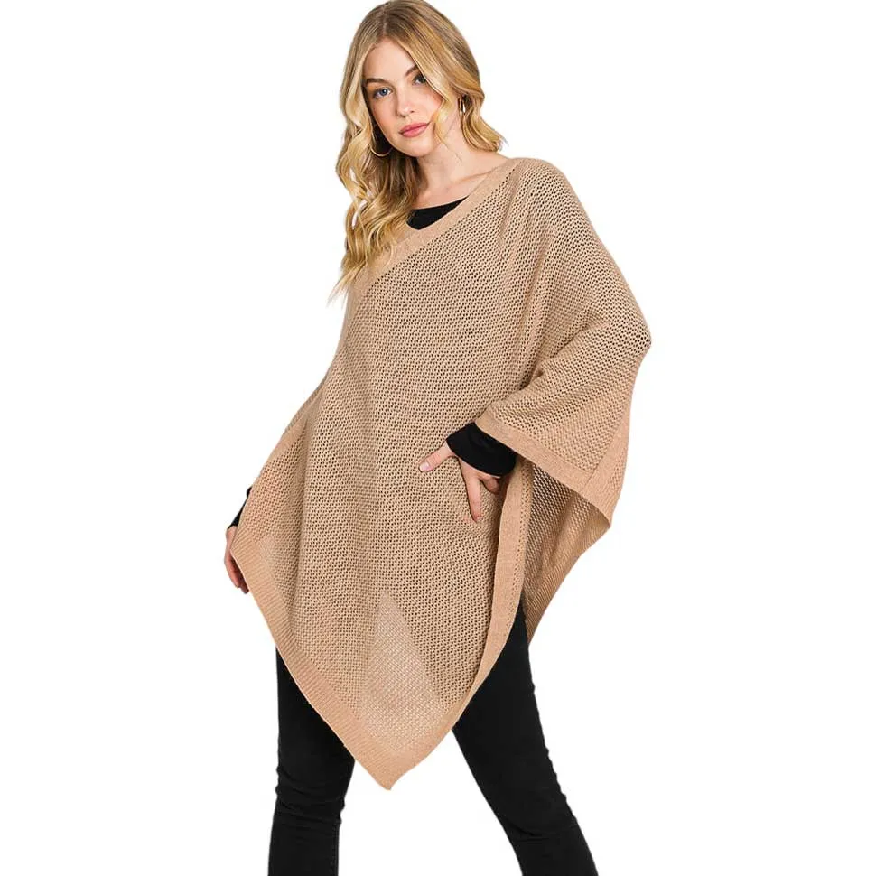 Solid Knit Loose Fit Poncho Ruana