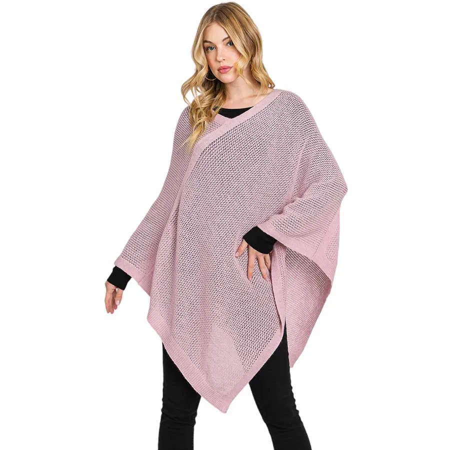 Solid Knit Loose Fit Poncho Ruana