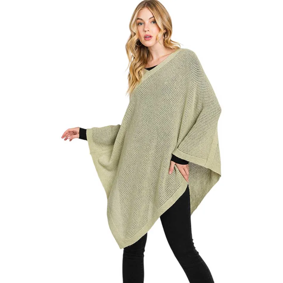 Solid Knit Loose Fit Poncho Ruana