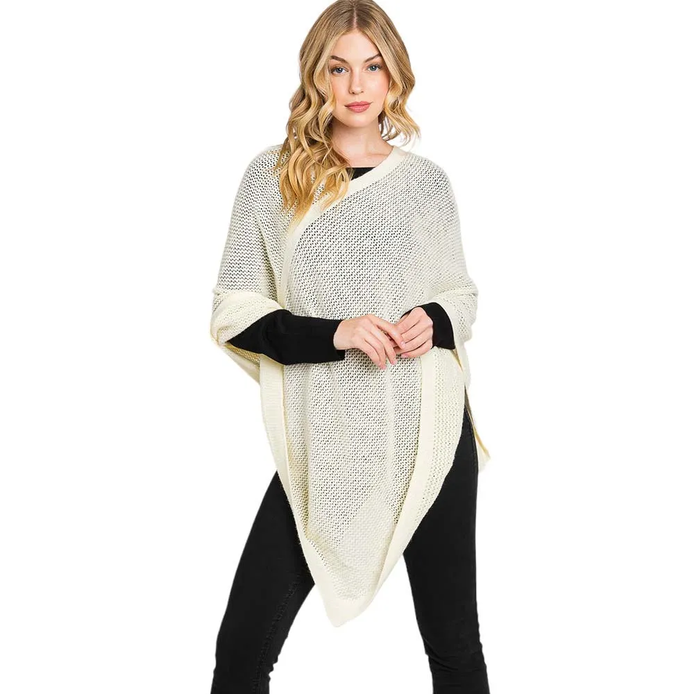 Solid Knit Loose Fit Poncho Ruana