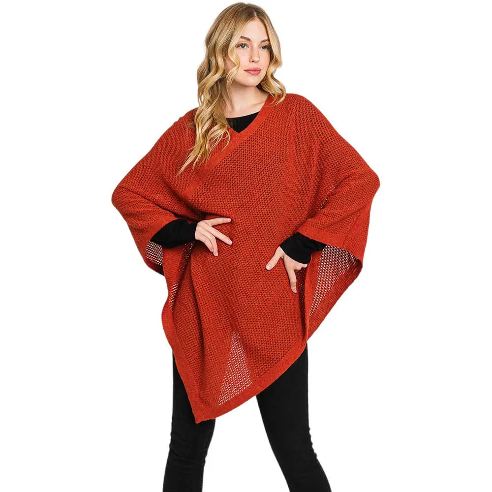 Solid Knit Loose Fit Poncho Ruana