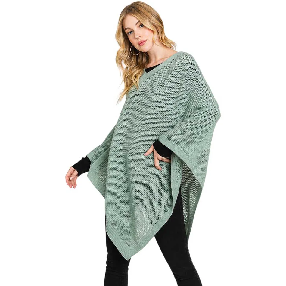 Solid Knit Loose Fit Poncho Ruana