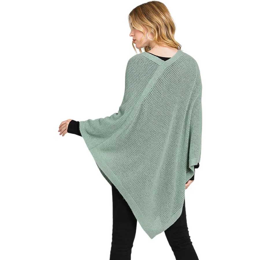 Solid Knit Loose Fit Poncho Ruana