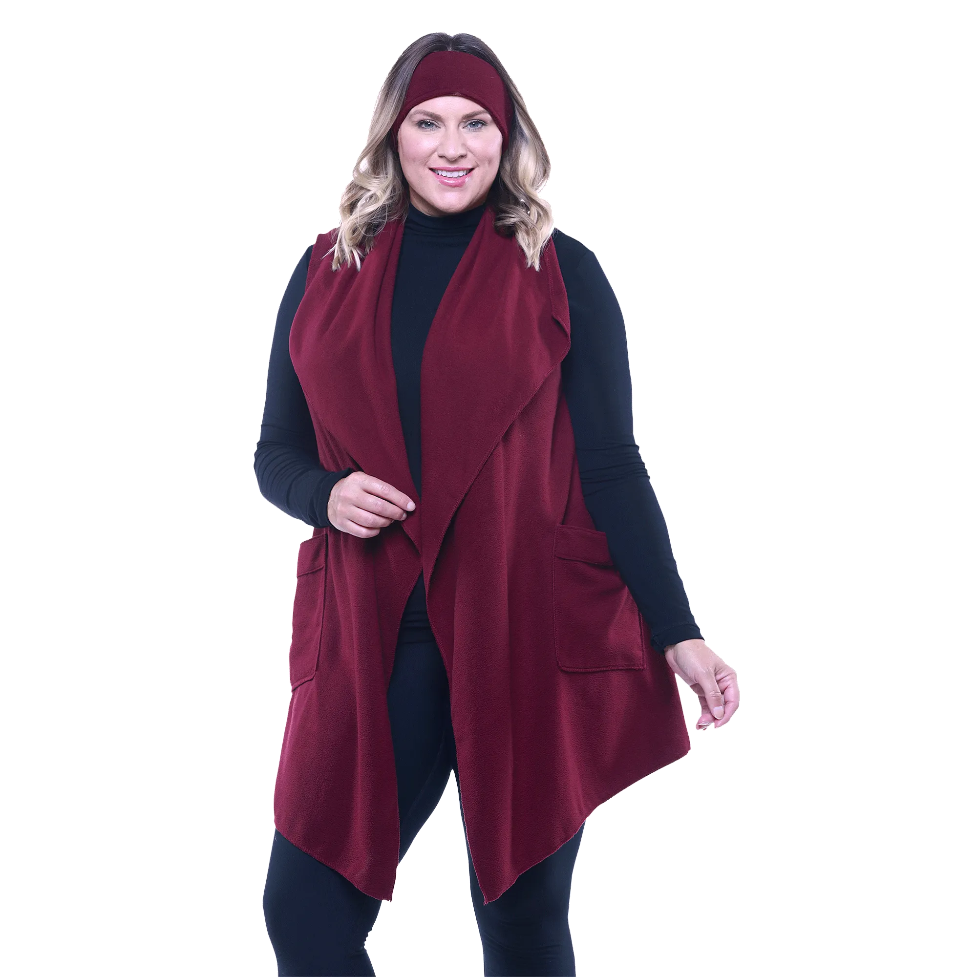 Stacey Cozy Coat Fleece Vest and Headband Set