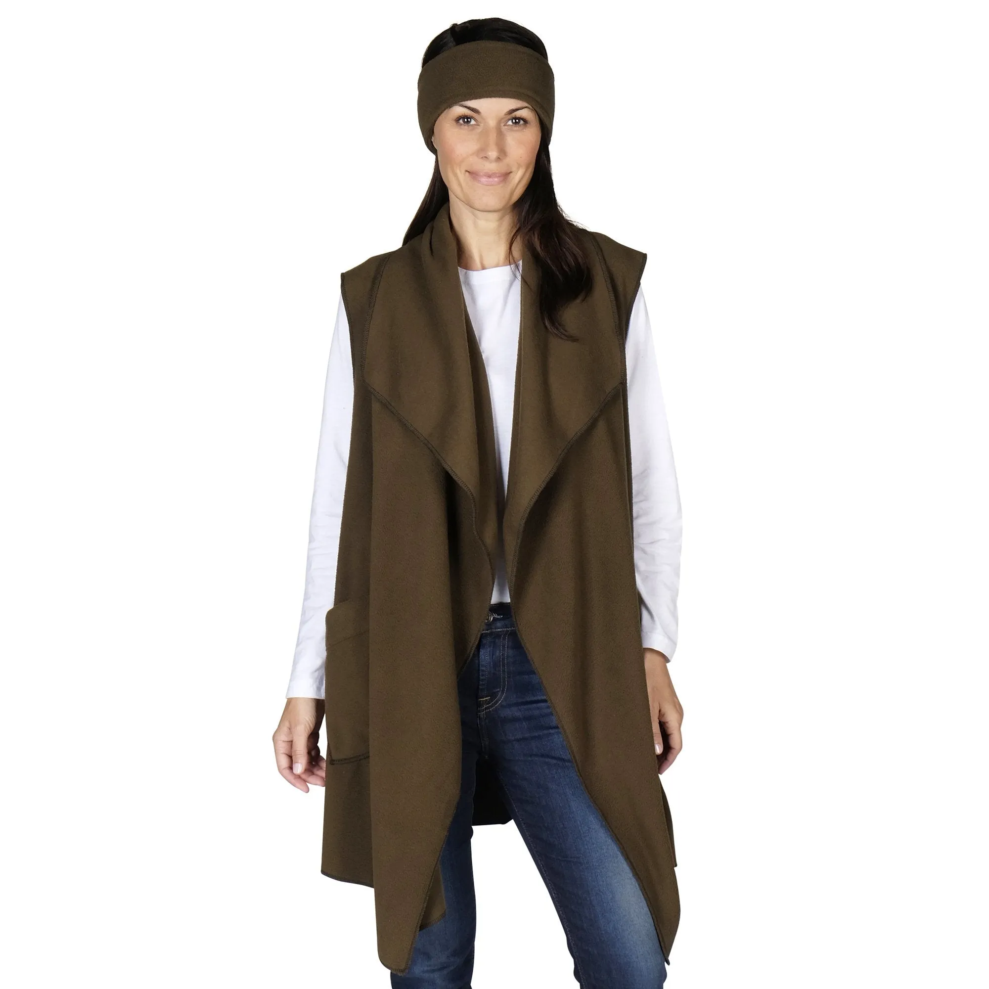 Stacey Cozy Coat Fleece Vest and Headband Set