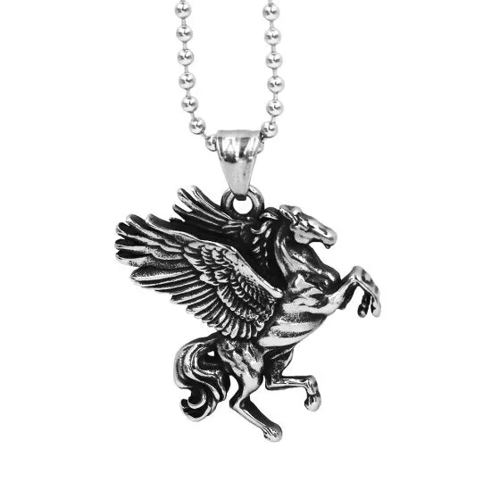 Stainless Steel Elegant Wing Horse Pendant Necklace