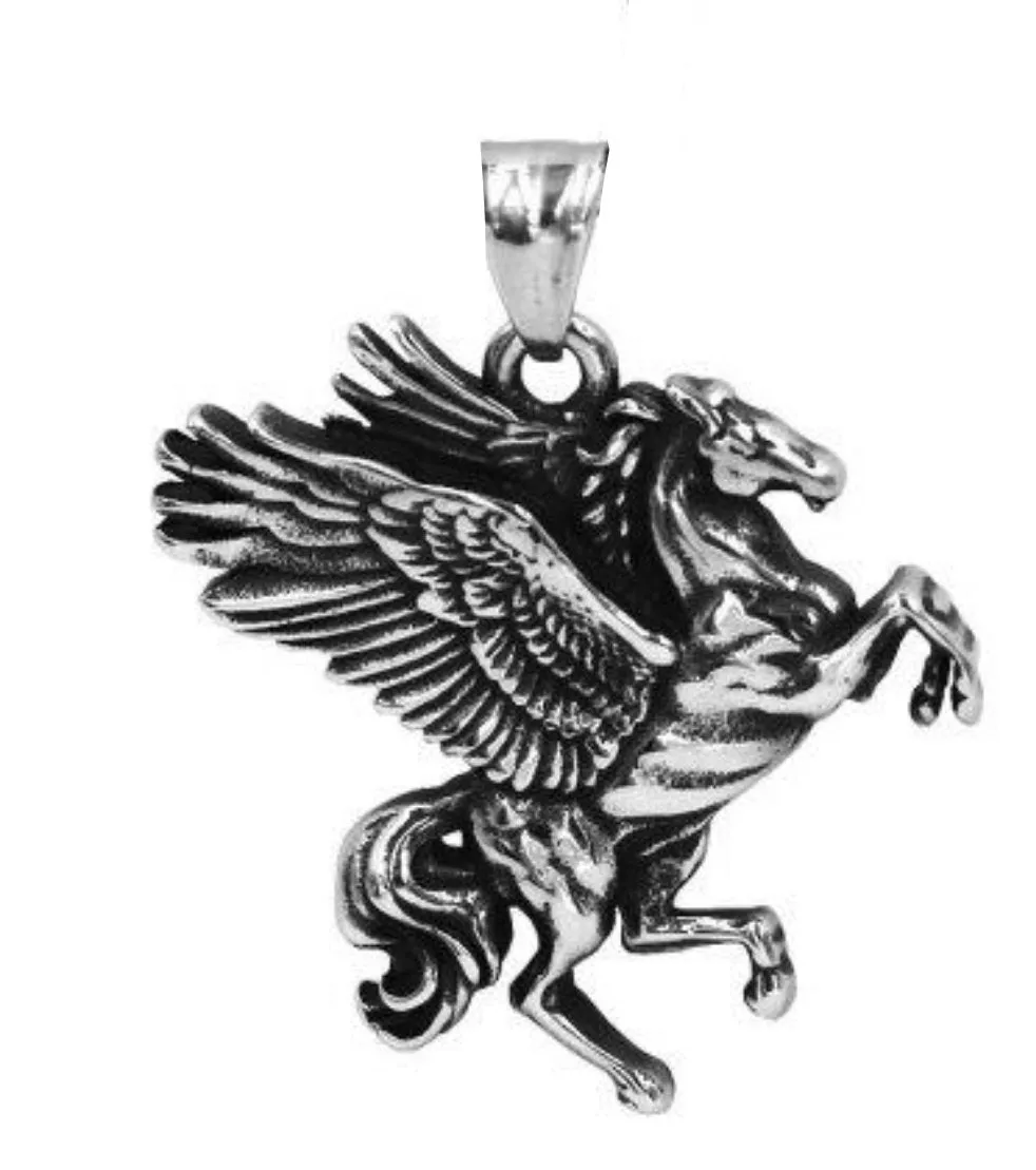 Stainless Steel Elegant Wing Horse Pendant Necklace