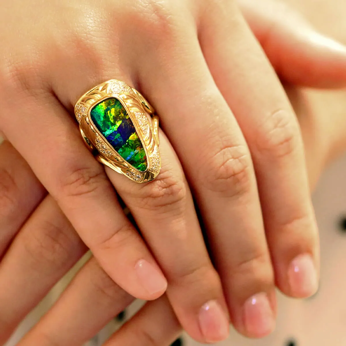 'The Sultan's Pride' Black Boulder Opal Ring